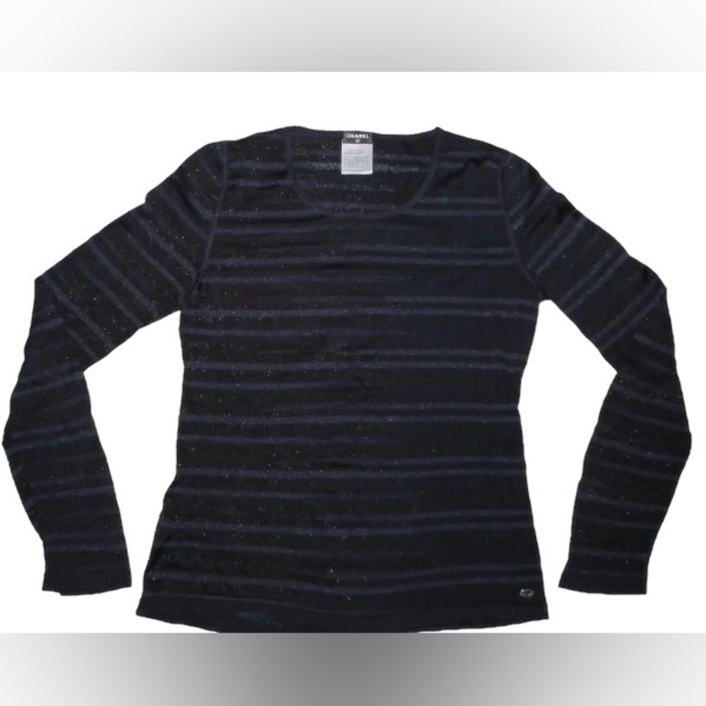 Authentic Chanel Black Shimmering  Long Sleeve Top FR 42 US 10